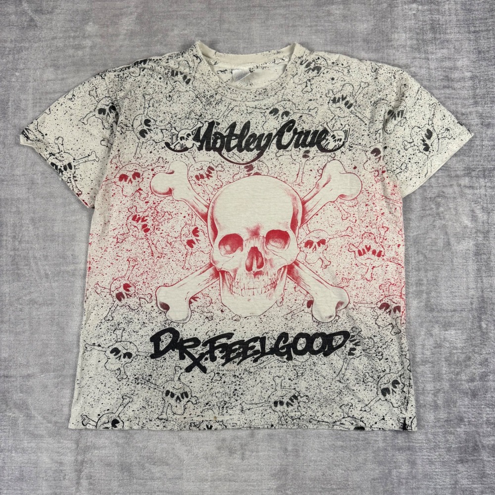 Motley Crue Shirt Mens XL White Vintage 90s Dr Feelgood AOP Band Single Stitch